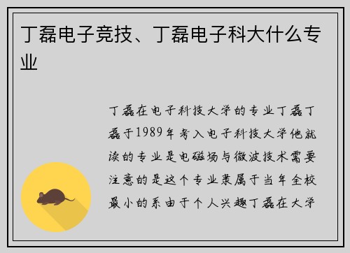 丁磊电子竞技、丁磊电子科大什么专业