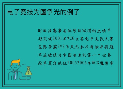 电子竞技为国争光的例子